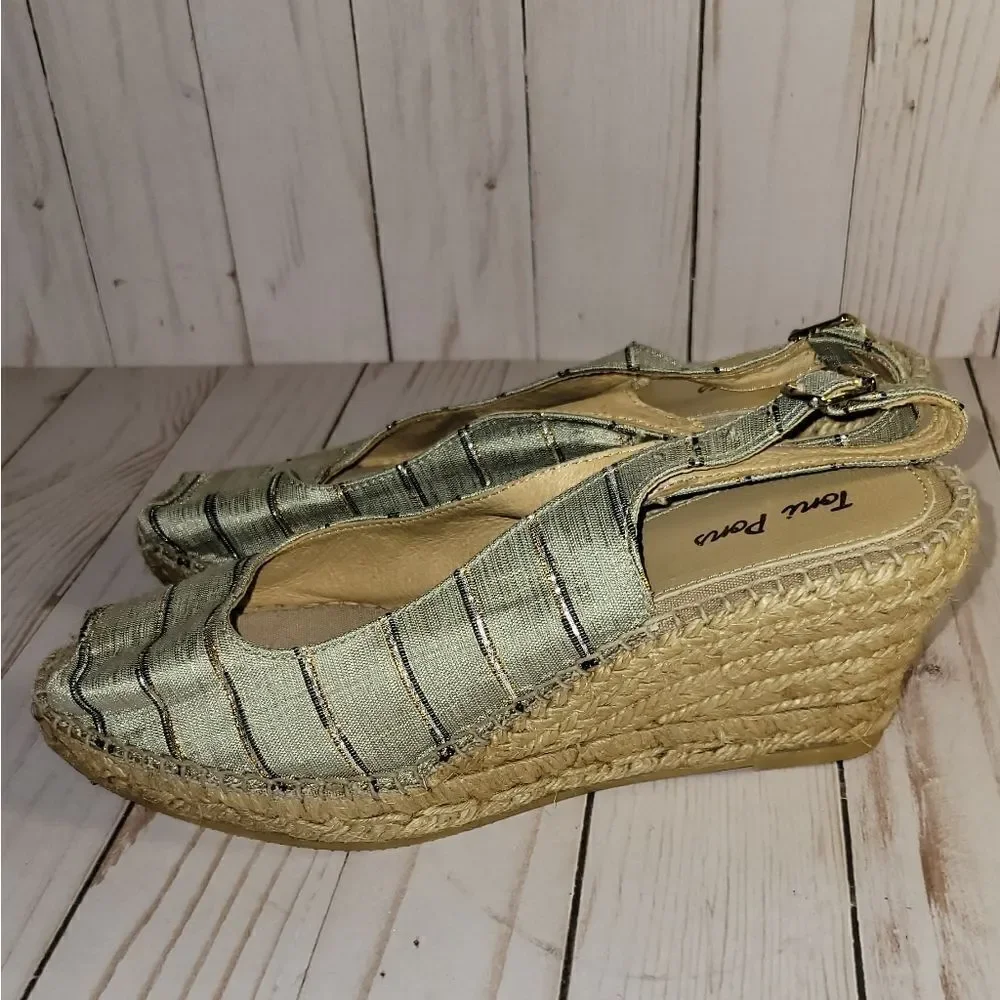 Toni Pons Metallic Stripe Espadrille Sandal Size 38